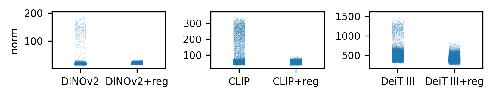 Bimodal distribution of token norms
